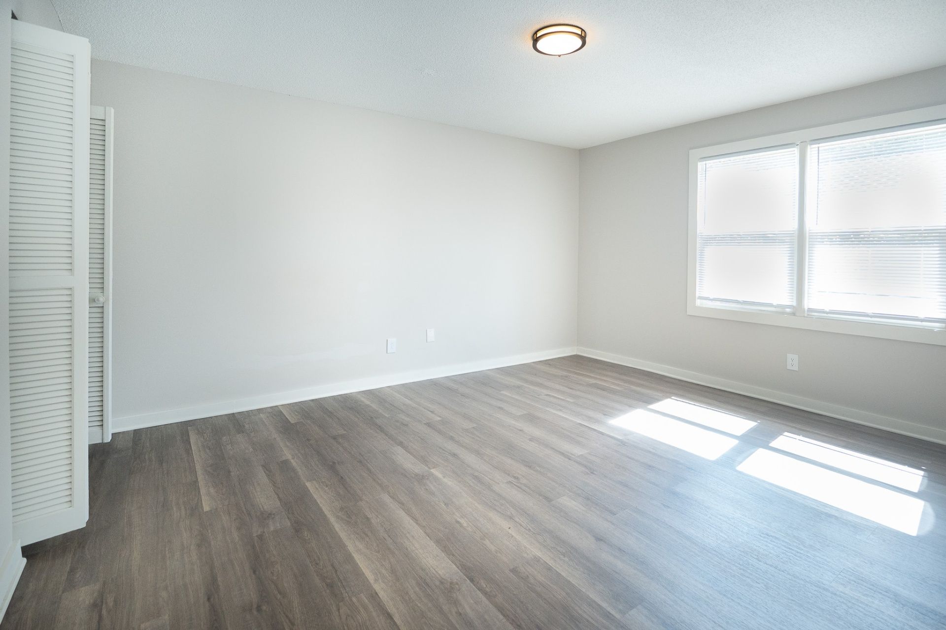 Bedroom with luxury vinyl plank flooring and natural light